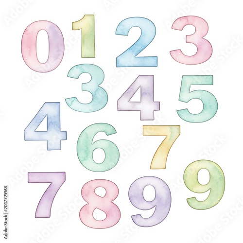 Colorful floating number icons on white background.