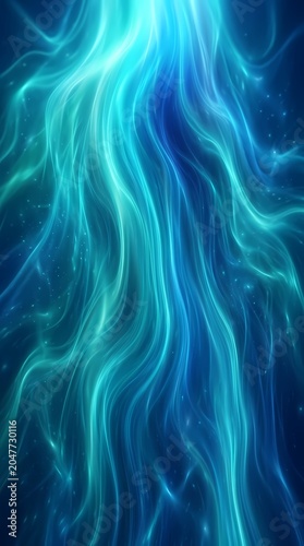 Abstract blue waves, glowing energy flow, ethereal light streaks, cosmic stream background