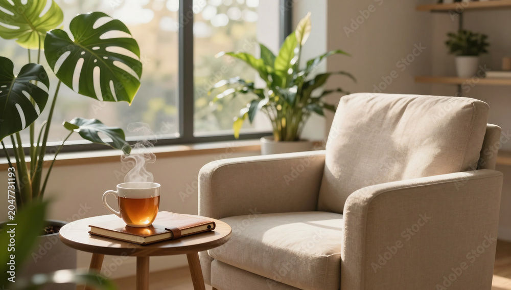 Fototapeta premium Serene Modern Therapy Office with Warm Sunlight