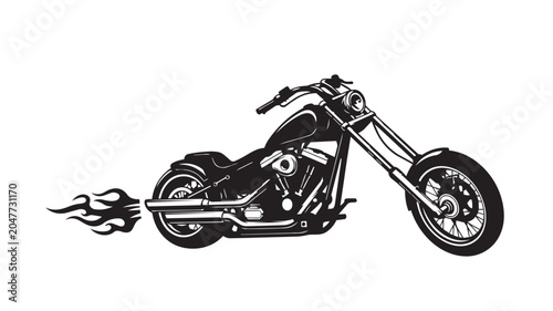 Schilderij op canvas Black and white chopper motorcycle with flames illustration