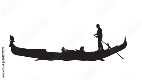 Foto Black silhouette of a gondolier rowing a gondola in venice