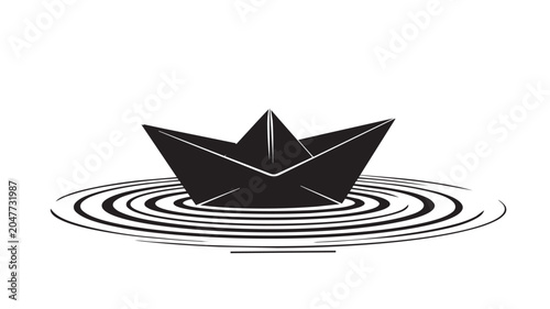 Bild auf Leinwand Simple black paper boat floating on water ripples
