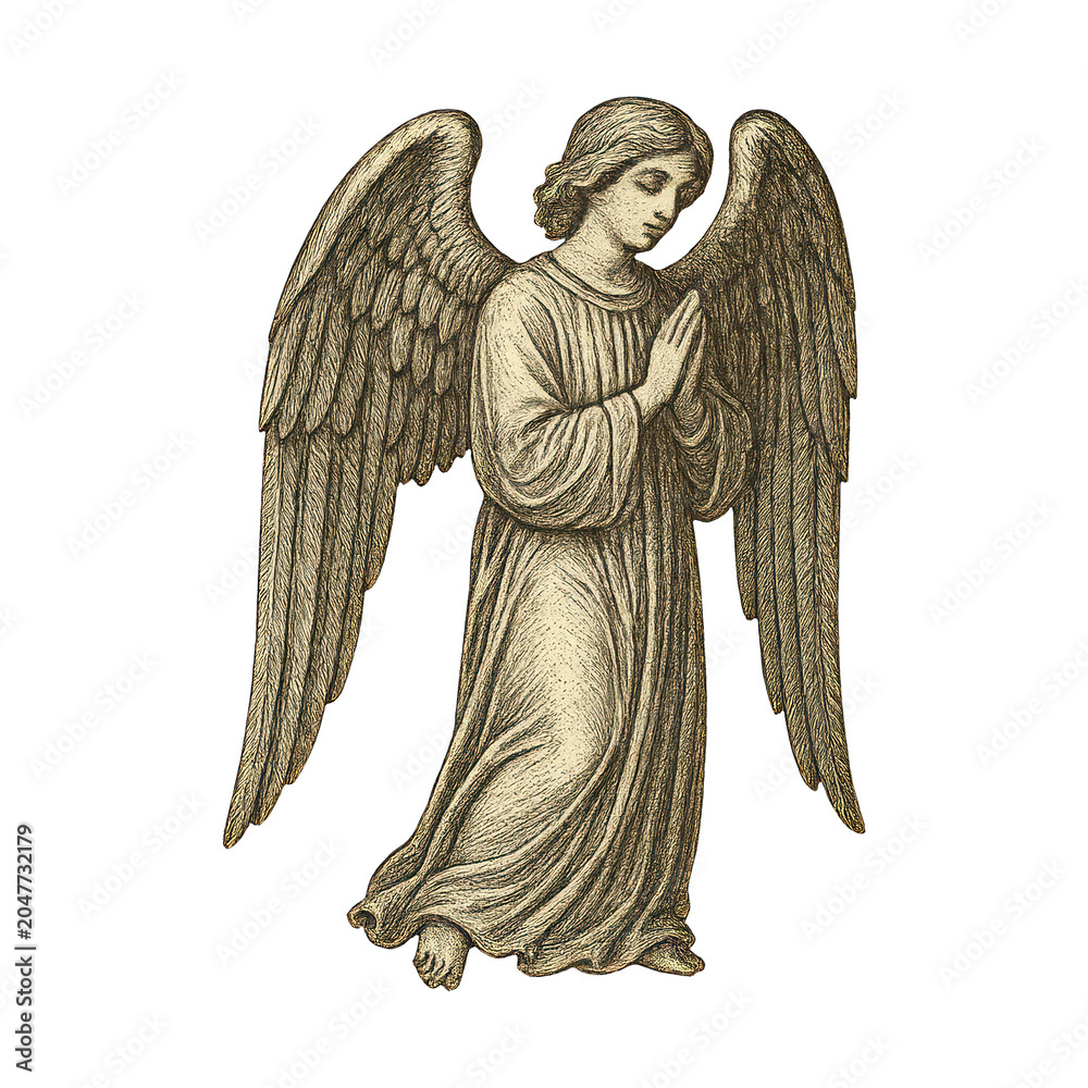 Obraz premium PNG Vintage angelic figure illustration.