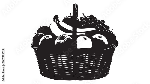 Schilderij op canvas Fresh fruit in a woven basket illustration