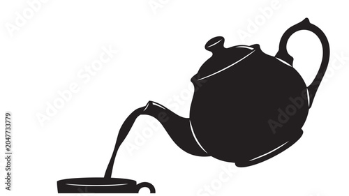 Tableau sur toile Black silhouette of a teapot pouring tea into a cup