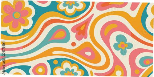 Tableau sur toile psychedelic wavy floral pattern retro 1960s style