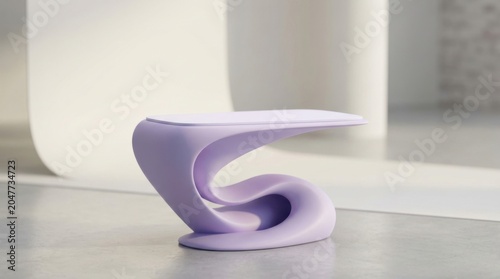 Modern lavender curved minimalist coffee table in bright contemporary living