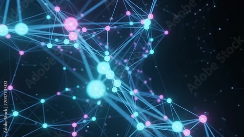 Abstract Quantum Computing Network with Glowing Neon Nodes and Right Copy Space
