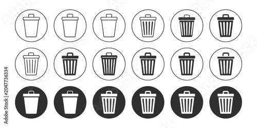 Bild auf Leinwand Recycle bin icon set, detailed trash and waste symbols, various styles for digital and web design vector illustration