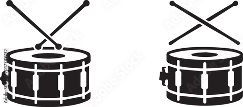Photography Minimalist snare drum vector icons, black and white percussion instrument silhou