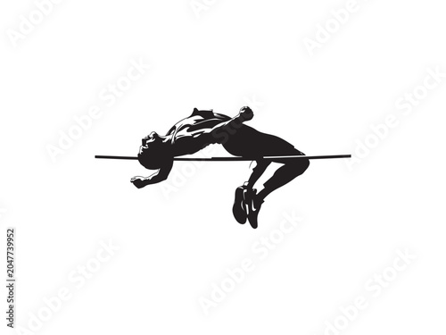 Obraz na płótnie A high jumper athlete performs a dynamic leap over the bar in black ink on white