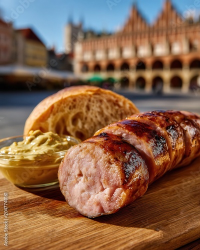 Kielbasa with mustard in Main Market Square