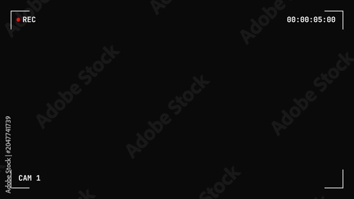 CCTV Camera Recording Screen Overlay with Timecode and REC Symbol on Black Background for Surveillance Footage Simulation