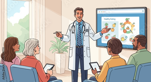 Doctor giving a nutrition presentation to a group of people.