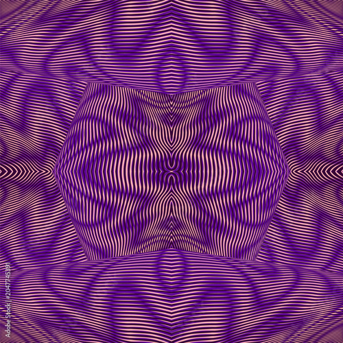 Ornamental seamless pattern with psychedelic lines optical illusion effect. Vector abstract endless background with wavy lined moire in calm violet beige tones.
