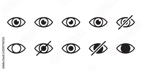 Photos Set of Eye and Hidden Eye Icons for Visibility Toggle