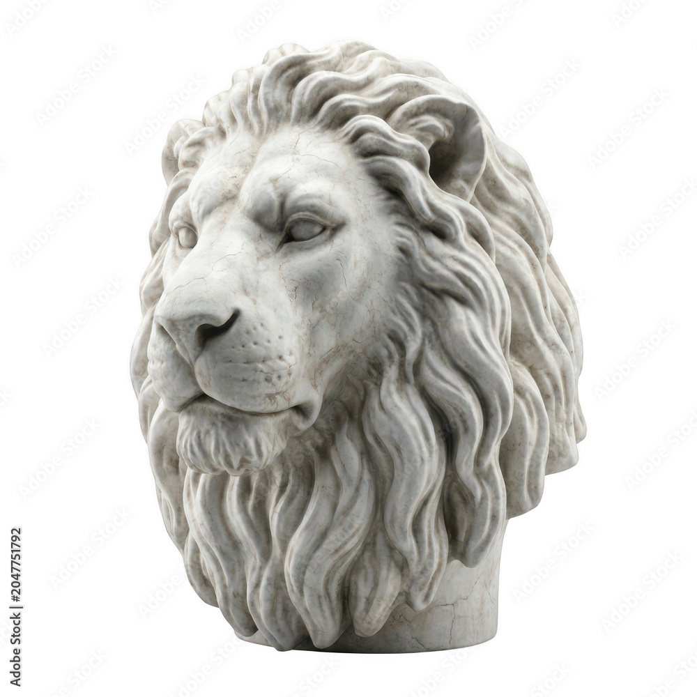 Fototapeta premium Stone lion head bust sculpture isolated on transparent background