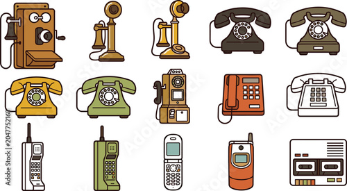 Slika na platnu Evolution of Communication Devices Icon Set Featuring Antique Candlestick Vintag