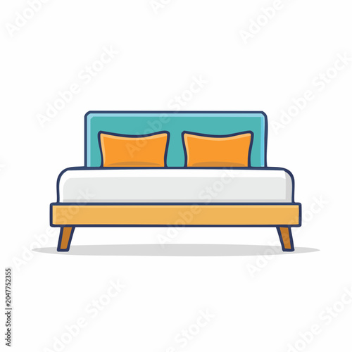 Modern Bed with Teal Headboard and Orange Pillows