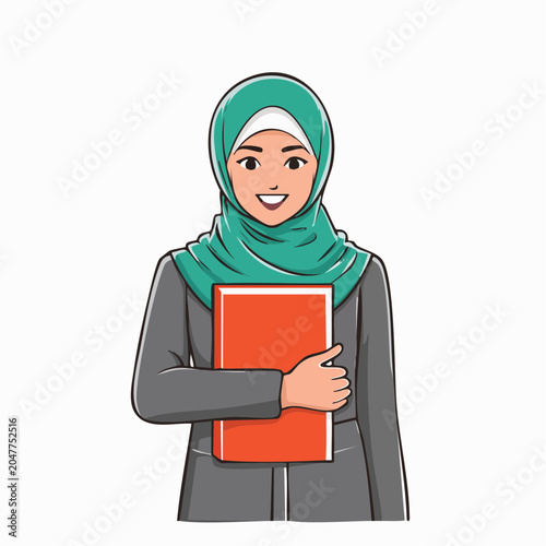 Young Muslim Woman in Hijab Holding a Book