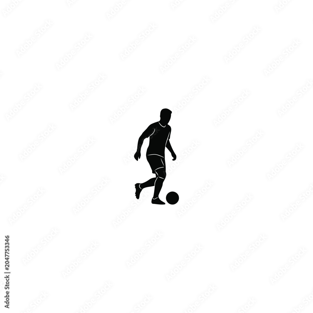 Fototapeta premium Soccer player dribbling with football vector silhouette