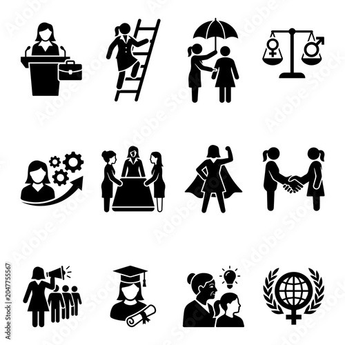 Foto Female empowerment icons black silhouettes on a white background