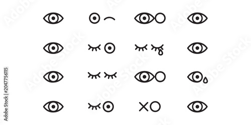 Set of Minimalist Eye Icons with Different Expressions and States