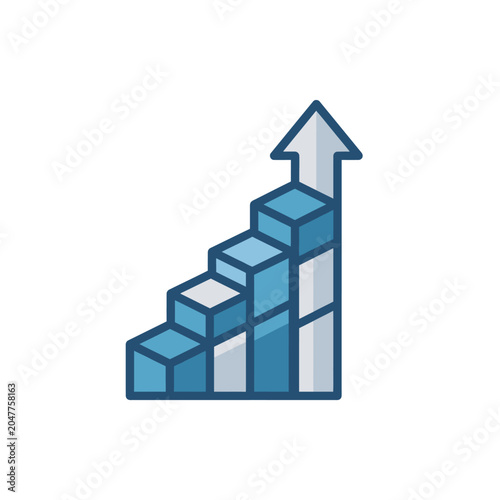 Blue bar graph with rising upward arrow icon.