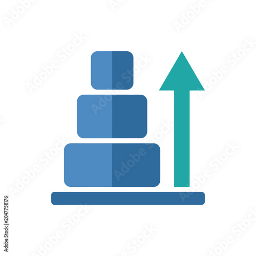 Blue bar chart icon with green upward growth arrow.