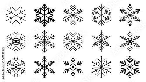 Decorative Snowflake Vector Pack – Symmetrical Ice Crystal Designs Bundle