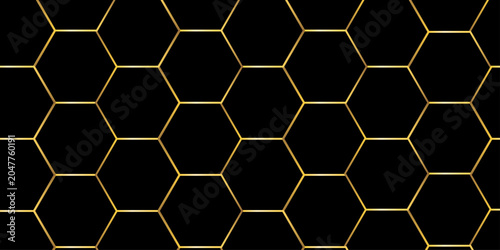 Cuadro en lienzo abstract geometric honeycomb pattern with gold outlined hexagons on black backgr