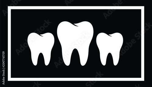 Three white teeth icons in a row on black background for dentistry