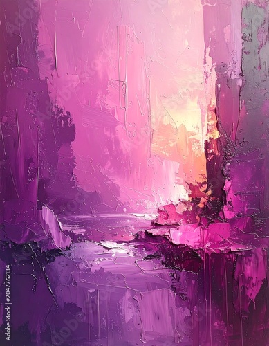 A serene abstract landscape with pink and purple hues and soft brushstrokes