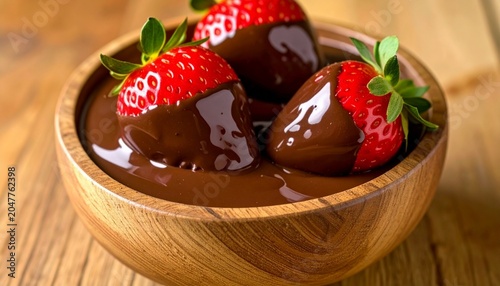 Fresh strawberries dipped in melted chocolate