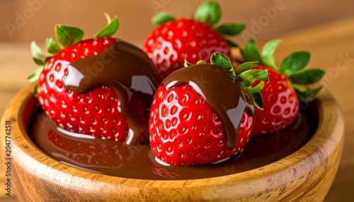 Fresh strawberries dipped in melted chocolate