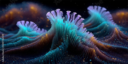 Foto A macro shot captures the vibrant underwater life of a tropical coral reef, wher