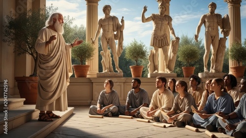 philosopher in a temple teaching his students