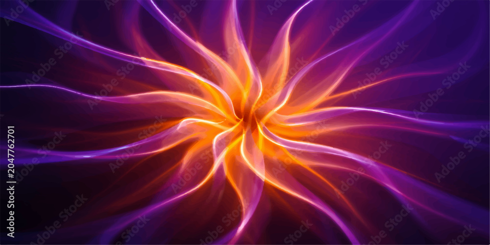Fototapeta premium Colorful abstract fractal flame flower energy background with light and space design