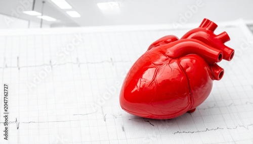 Anatomical heart model with ECG printout