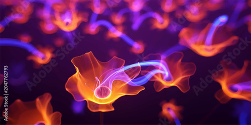 Fotografija Burning fire flames background with glowing orange and red flames on dark black