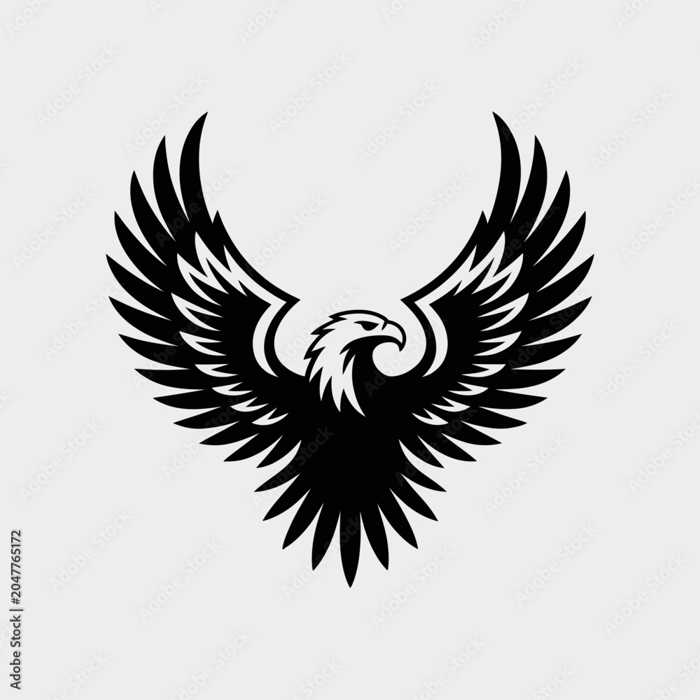 Fototapeta premium Black eagle with spread wings symbol.