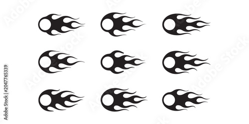 Cuadro en lienzo Circular Flame Graphics and Fire Ball Decal Set in Black and White