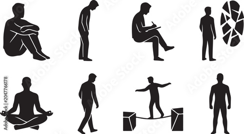 Canvas-taulu Diverse human silhouette figures in various poses conveying emotions and actions