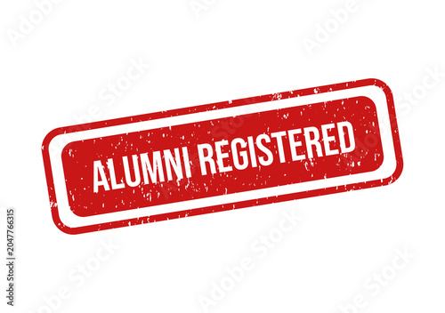 Red alumni registered stamp or badge with distressed edges