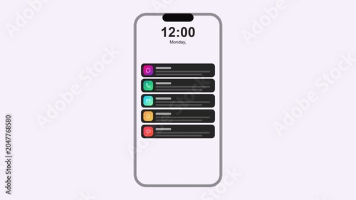 Smartphone Screen with Multiple App Notifications Floating and Overwhelming Interface on White Background for Information Overload Concept