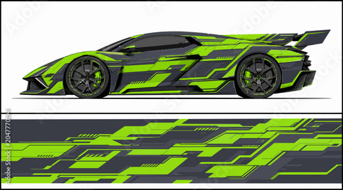 Foto Neon Green Sports Car Side View.