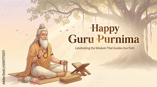 Guru purnima celebration with wise old man under tree
