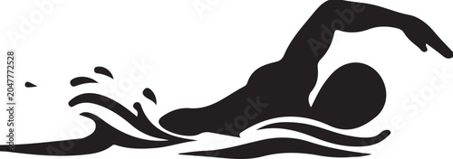 Black silhouette of a person swimming in water