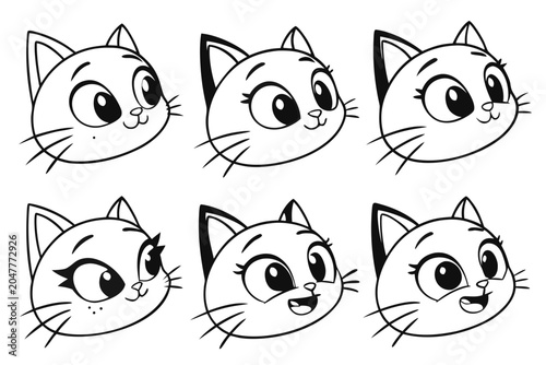 Fotografia Six cute cartoon cats with surprised faces