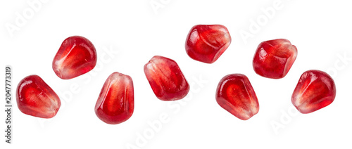 Foto Pomegranate Seeds Scattered In Air Realistic Photo On Transparent Background